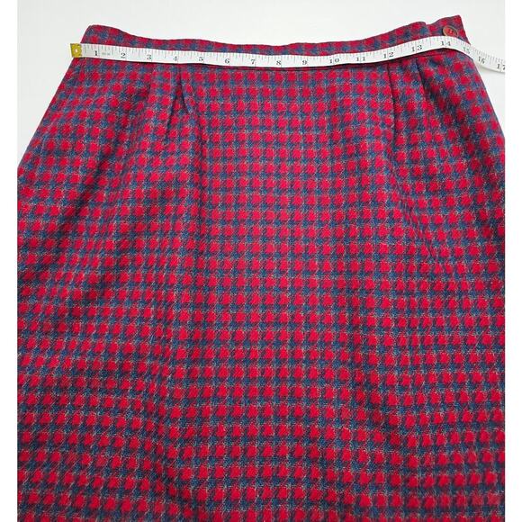 Vtg Pendleton Women's 12 Virgin Wool Red & Blue Houndstooth Jacket & Skirt Set - Picture 6 of 15